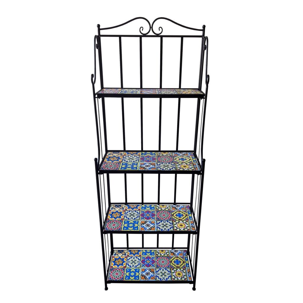 Marrakesh Mosaic 4 Tier Metal Garden Shelf 5029936998019 2